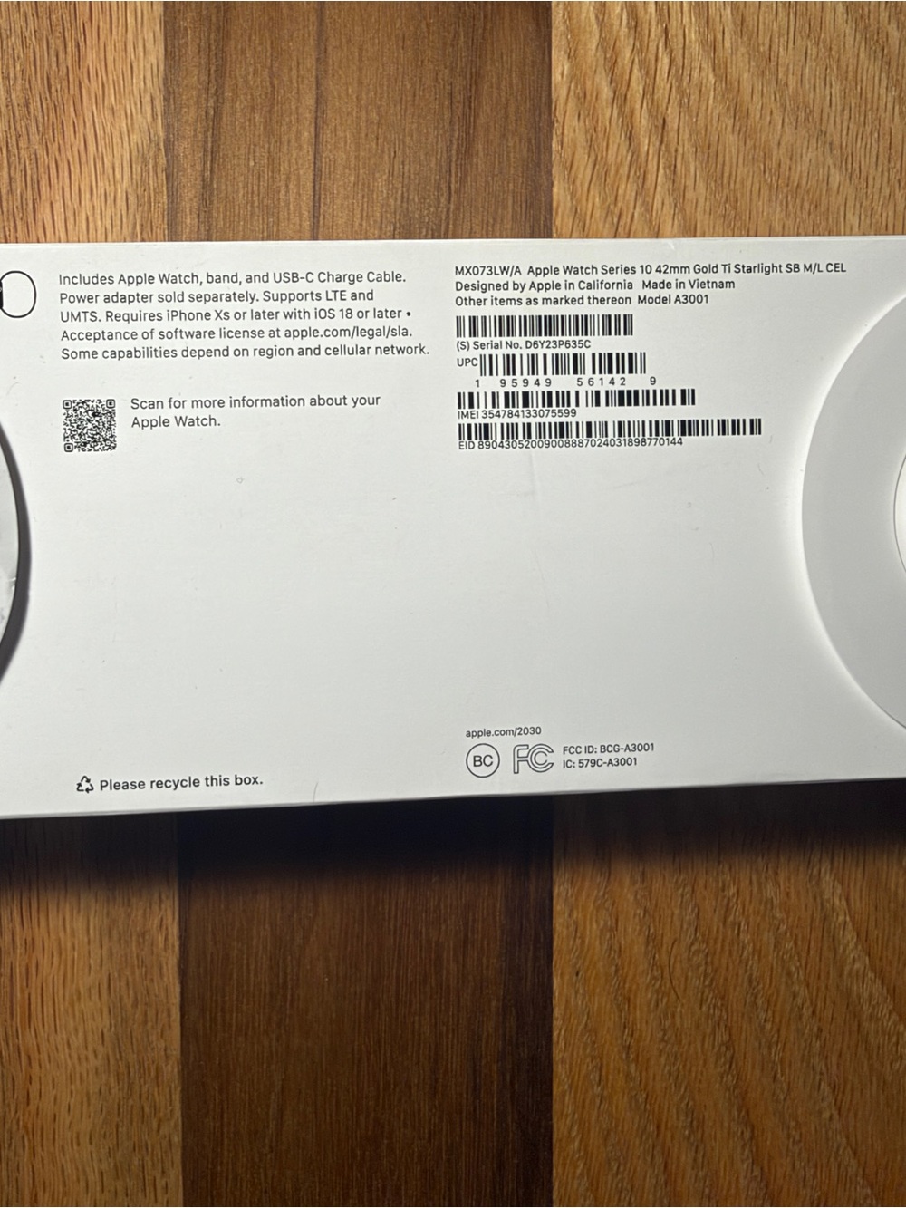 Apple Watch Starlight 42mm Boxed Packaging